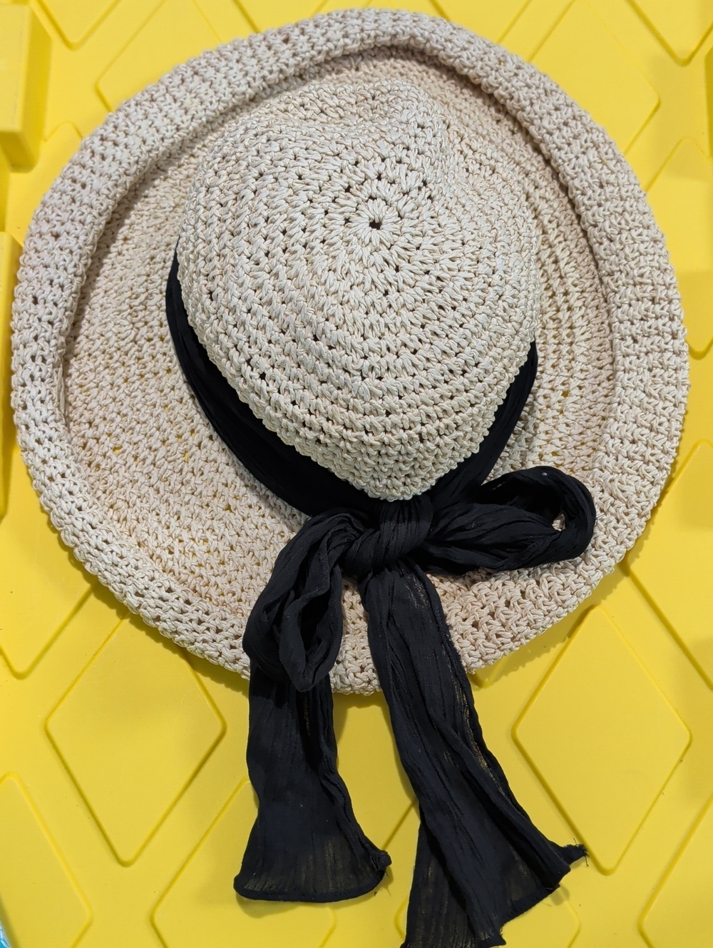 Scala Collezione Beige Woven Sun Hat with Black Scarf - Picture 2 of 9